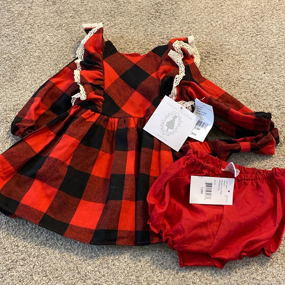Red&Black Plaid Dress Set